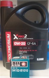 POLYMERIUM XPRO2 0W-20 GF-6A, 4 л + масляный фильтр VIC O-117 2567
