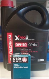 POLYMERIUM XPRO2 0W-20 GF-6A, 4 л + масляный фильтр VIC C-809 2569